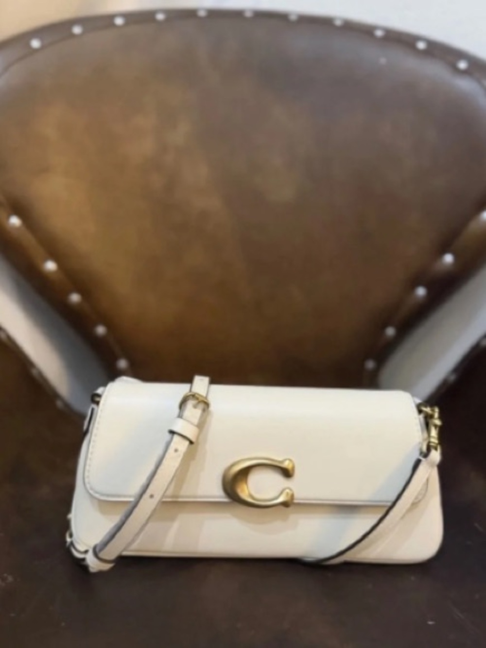 Coach White Leather Shoulder Bag with Gold 'C' Hardware